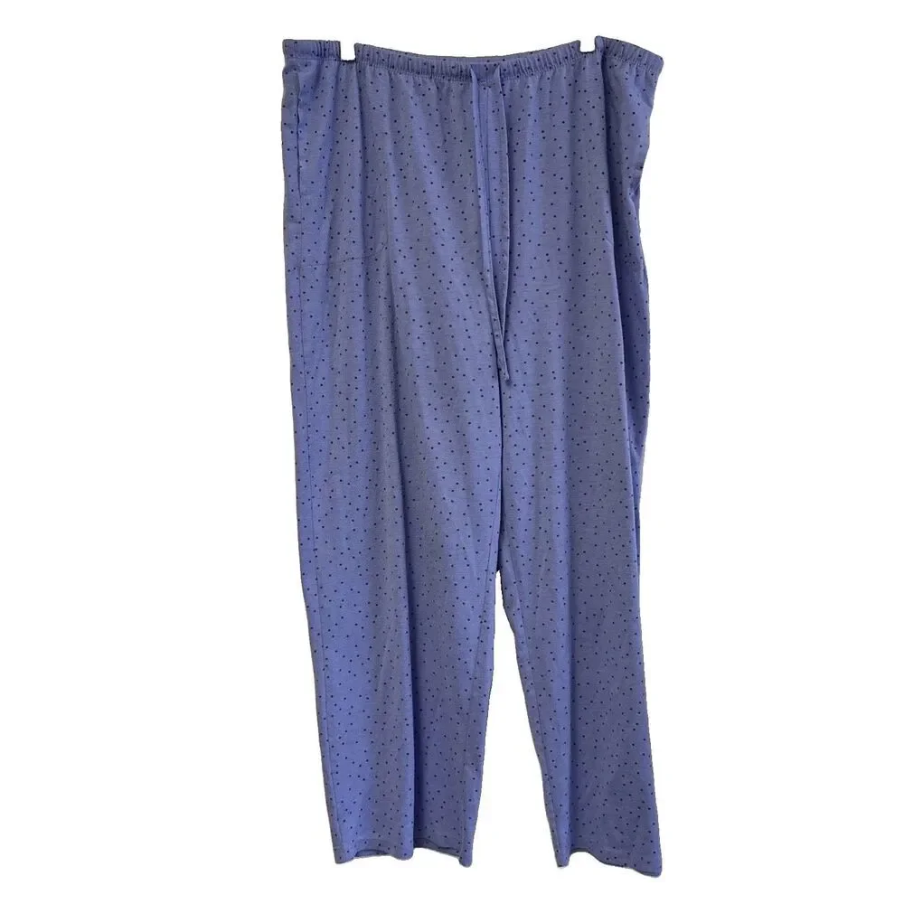 Women XL Periwinkle Polka Dot Lounge Pajama Pant Fleece Pockets Drawstring